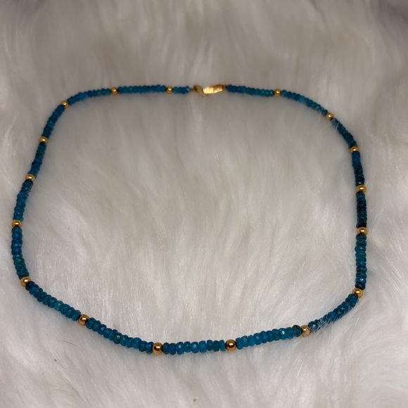 Estate Jewelry - Genuine Blue Apatite Stone Necklace with 14k Gold Clasp and Beads